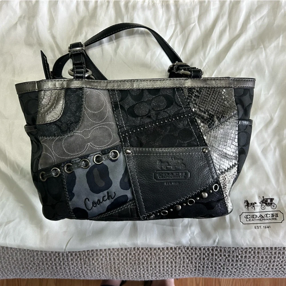 Coach Black Patchwork Signature Tote with Silver Hardware - Picture 5 of 9